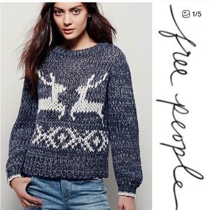 Free People Prancer & Dancer Reindeer Sweater
